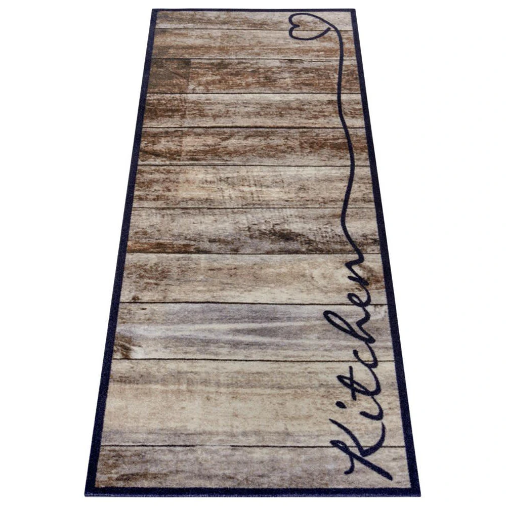 Waschbarer Küchenläufer Kitchen Holzoptik Braun Taupe – Bild 2